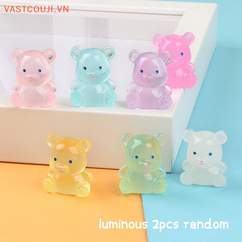 Bộ 2 Móc Khóa Hình Chú Gấu 3D Bằng Nhựa Resin Màu Dạ Quang DIY
