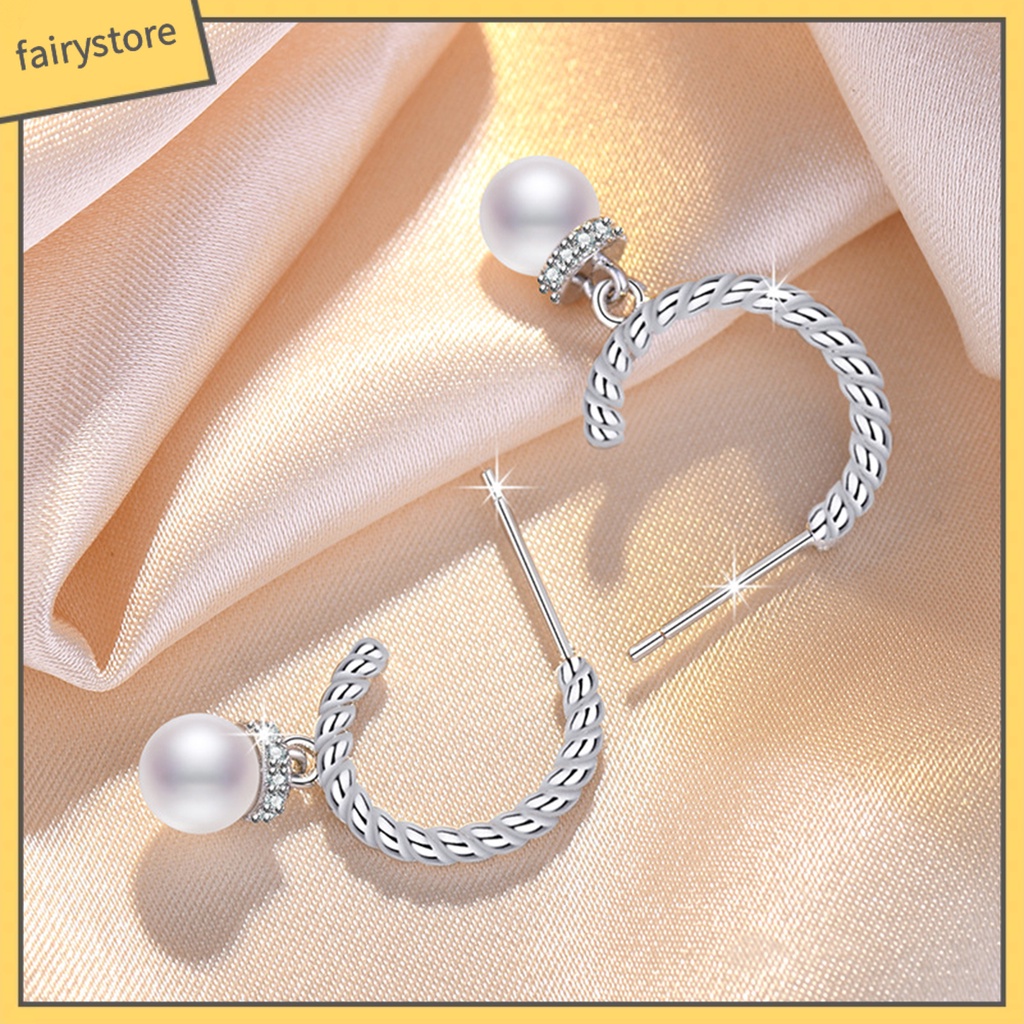 1 Đôi Bông Tai Hình Chữ C Đính Ngọc Trai Giả Thời Trang Dành Cho Nữ