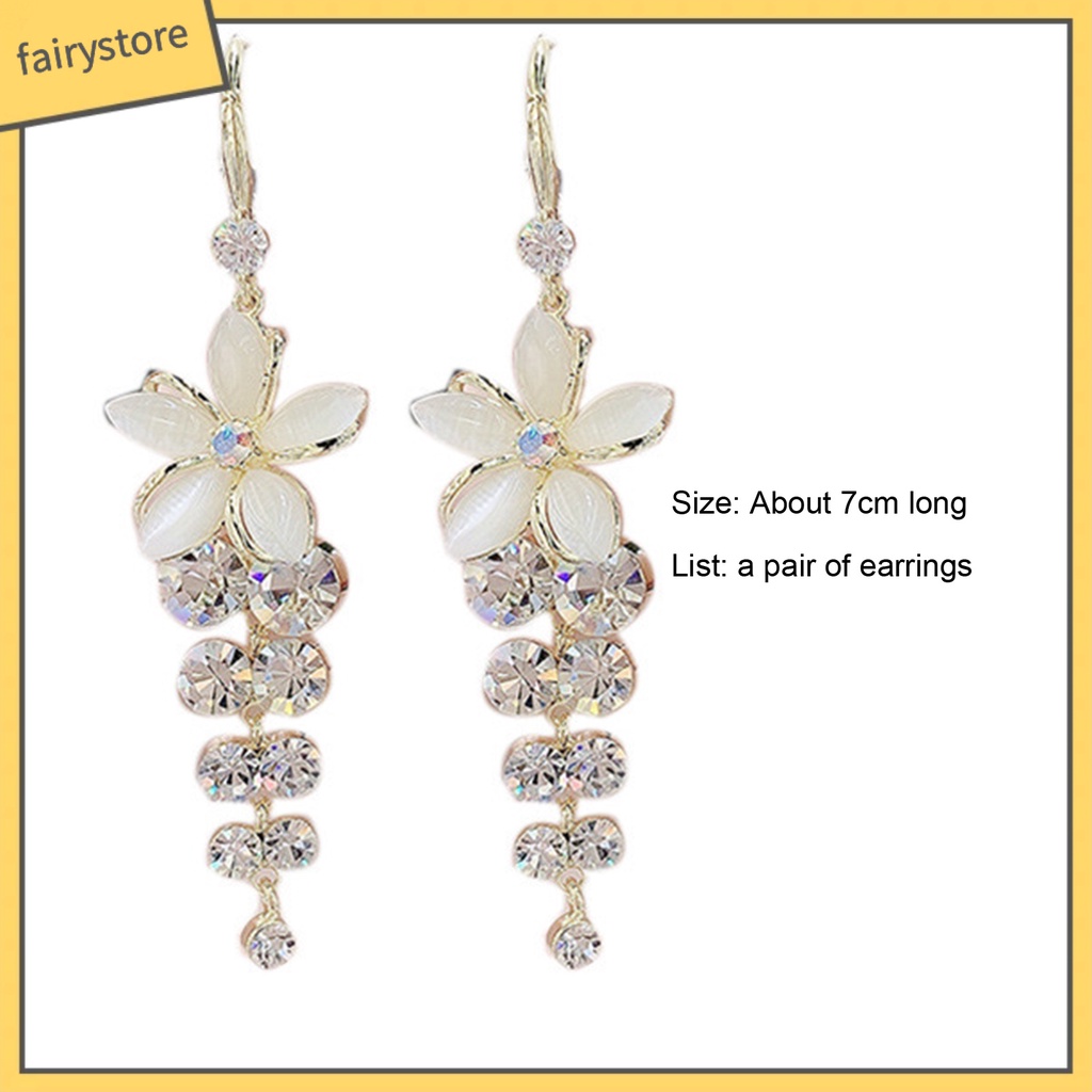 1 Đôi Bông Tai Dáng Dài Hình Hoa Đính Đá Lấp Lánh Thời Trang Cho Nữ