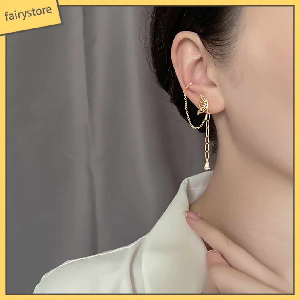 1 Khuyên Tai Dáng Dài Không Đối Xứng Đính Đá Phong Cách Hàn Quốc