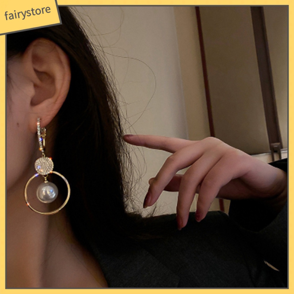 1 Đôi Bông Tai Tròn Đính Ngọc Trai Giả Phong Cách Hàn Quốc