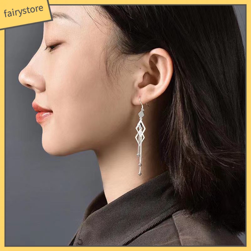 1 Đôi Bông Tai Dáng Dài Mặt Hình Thoi Màu Sắc Thời Trang