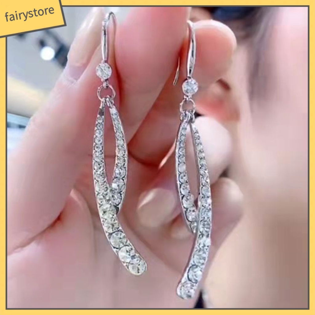 1 Đôi Bông Tai Dáng Dài Đính Đá Thanh Lịch Dành Cho Nữ