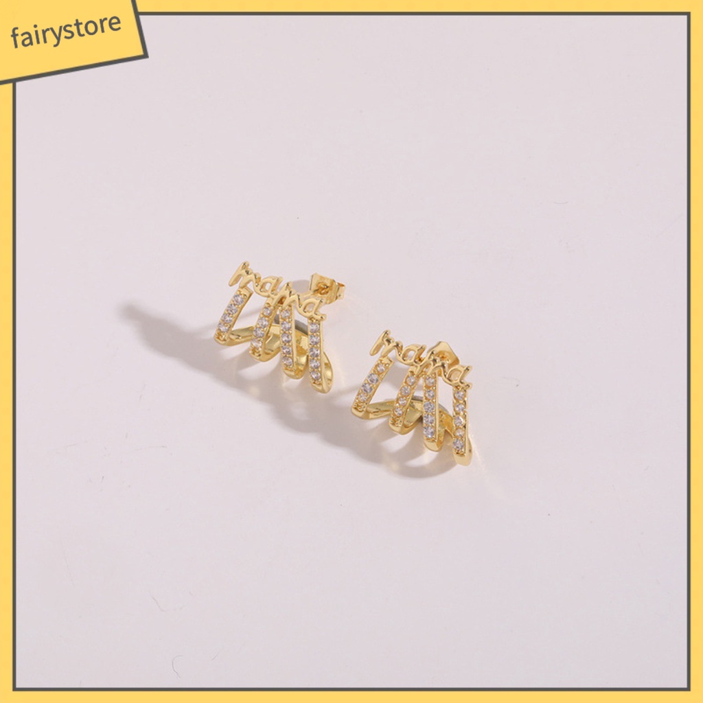 1 Đôi Bông Tai Hình Chữ Cái Đính Đá Chống Oxy Hóa Chống Rơi Lên Màu Nhanh 4 Chân Thời Trang Cho Nữ
