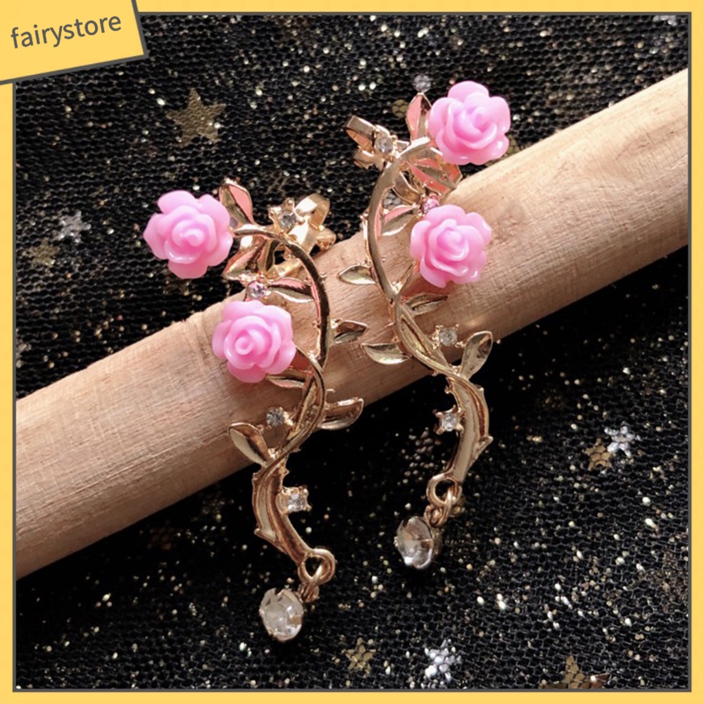1 Đôi Khuyên Kẹp Vành Tai Hình Hoa Hồng Đính Đá Lấp Lánh