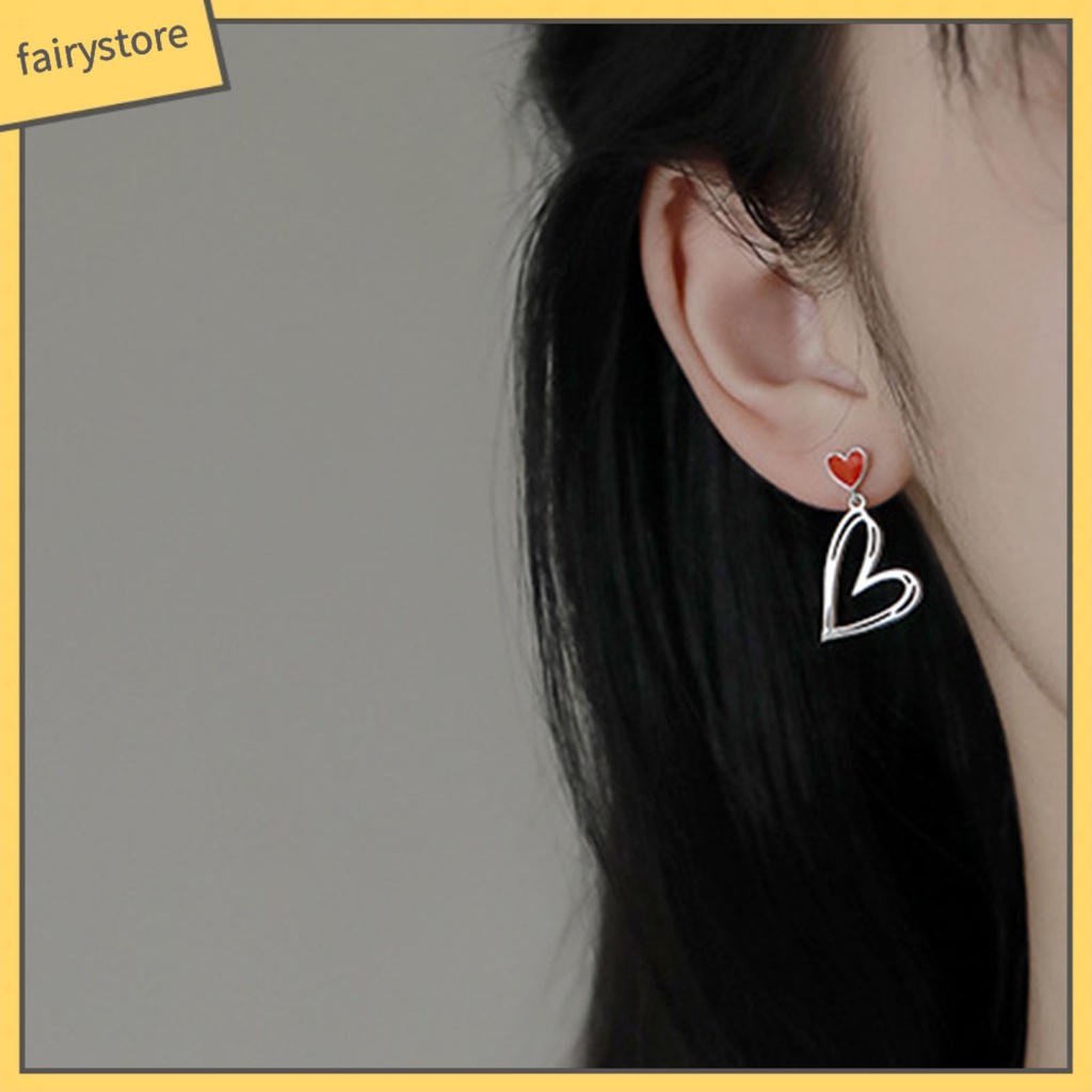 1 Đôi Bông Tai Hình Trái Tim Rỗng Đính Đá Zircon Dành Cho Nữ