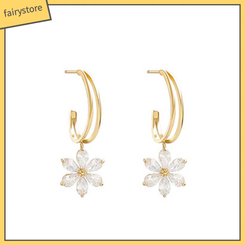 Bông Tai Hình Cánh Hoa Đính Đá Zircon Dành Cho Nữ