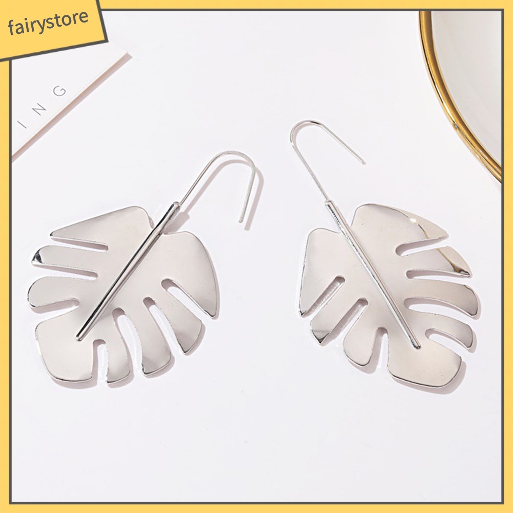 Bông Tai Hình Chiếc Lá Lớn Bằng Hợp Kim Thiết Kế Đục Lỗ Thời Trang Cho Nữ