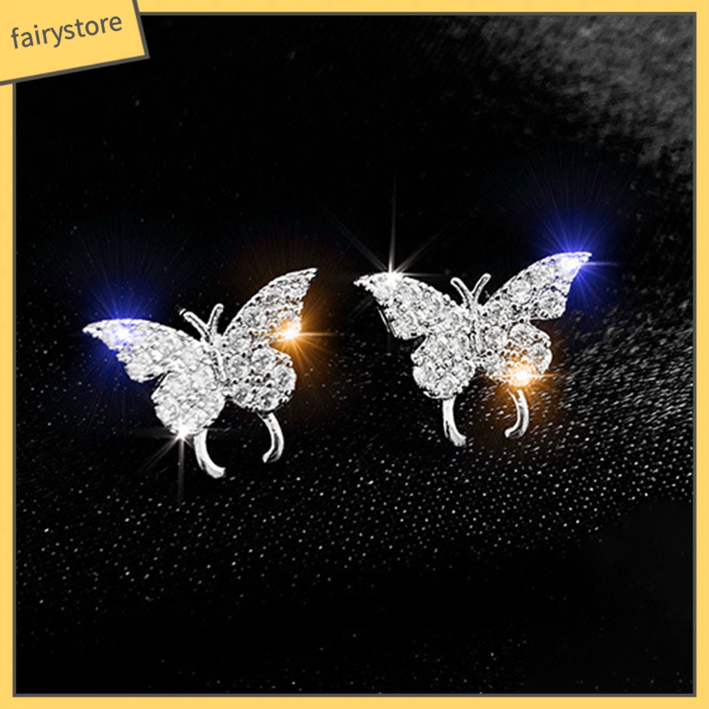 1 Đôi Khuyên Kẹp Vành Tai Hình Bướm Đính Đá Không Phai Màu