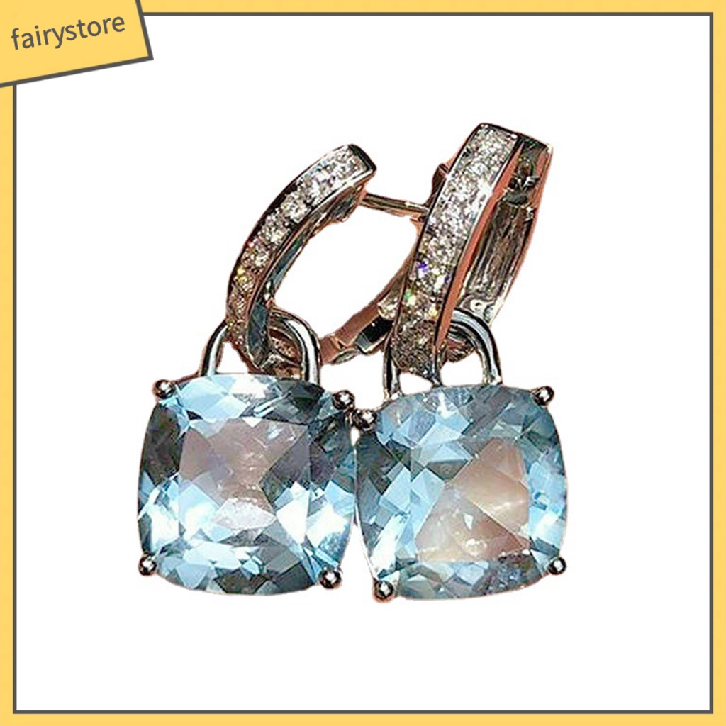 1 Đôi Bông Tai Hình Vuông Đính Đá Zircon Lấp Lánh Dành Cho Nữ