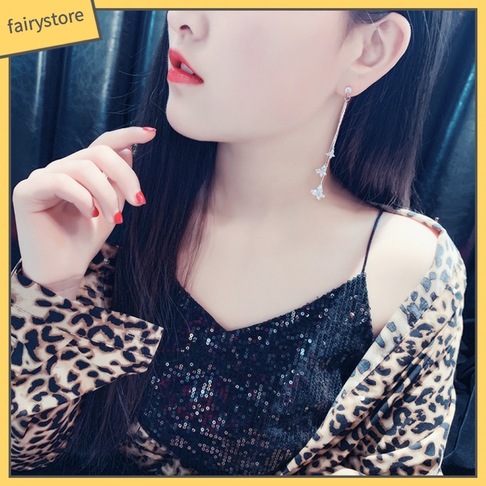 Bông Tai Dài Hình Bướm Đính Pha Lê Thời Trang Dành Cho Nữ