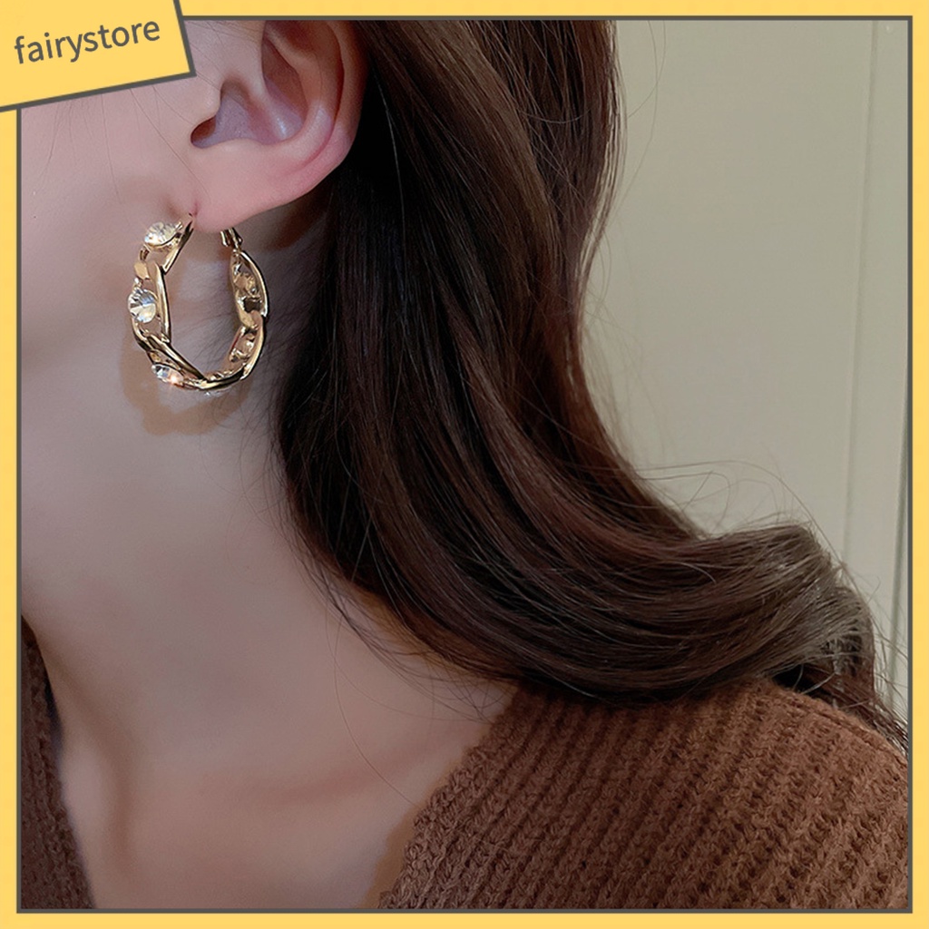 1 Đôi Bông Tai Tròn Đính Đá Thời Trang Dành Cho Nữ