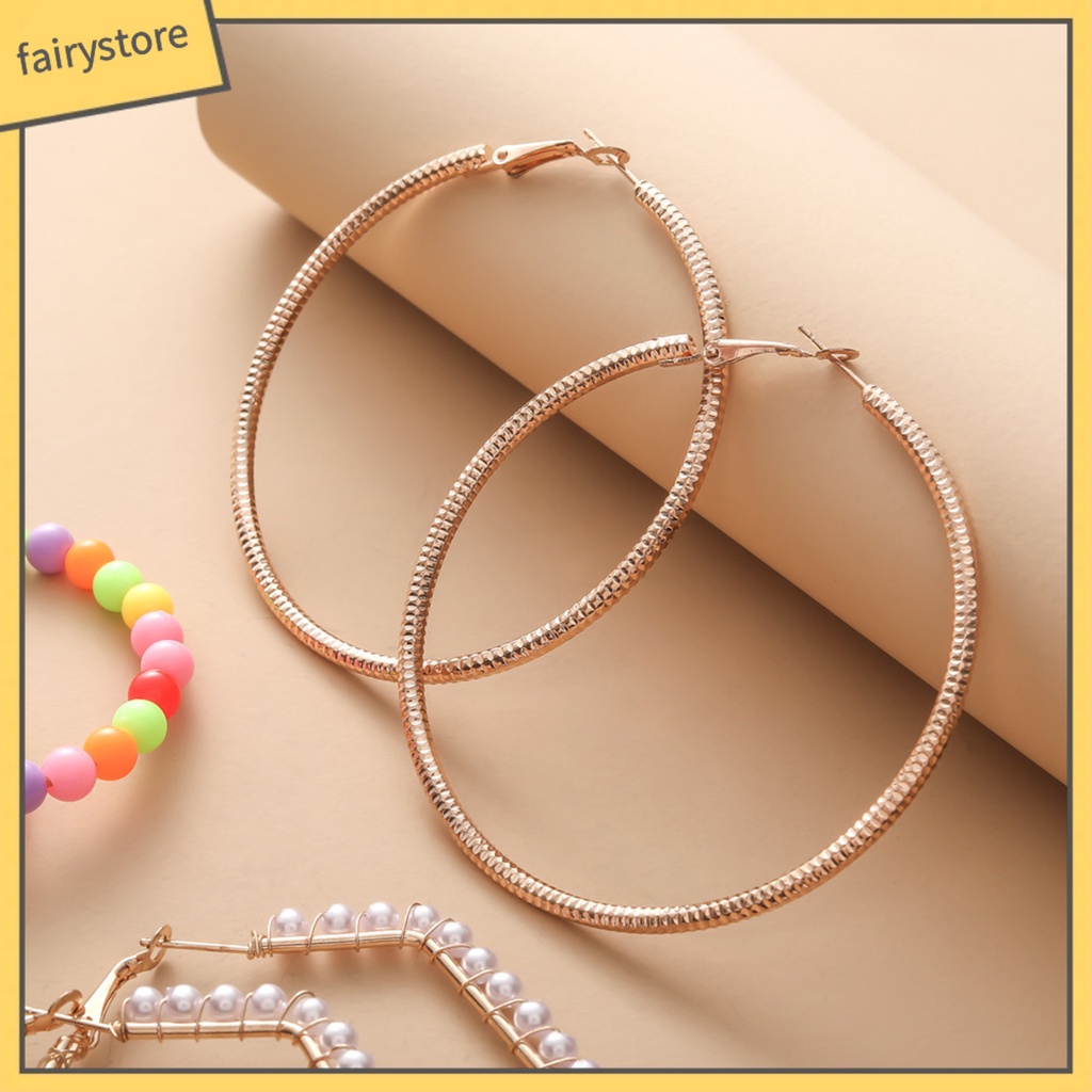 Set 6 Đôi Bông Tai Dạng Vòng Đính Đá Nhiều Màu Sắc Bằng Hợp Kim Cho Nữ