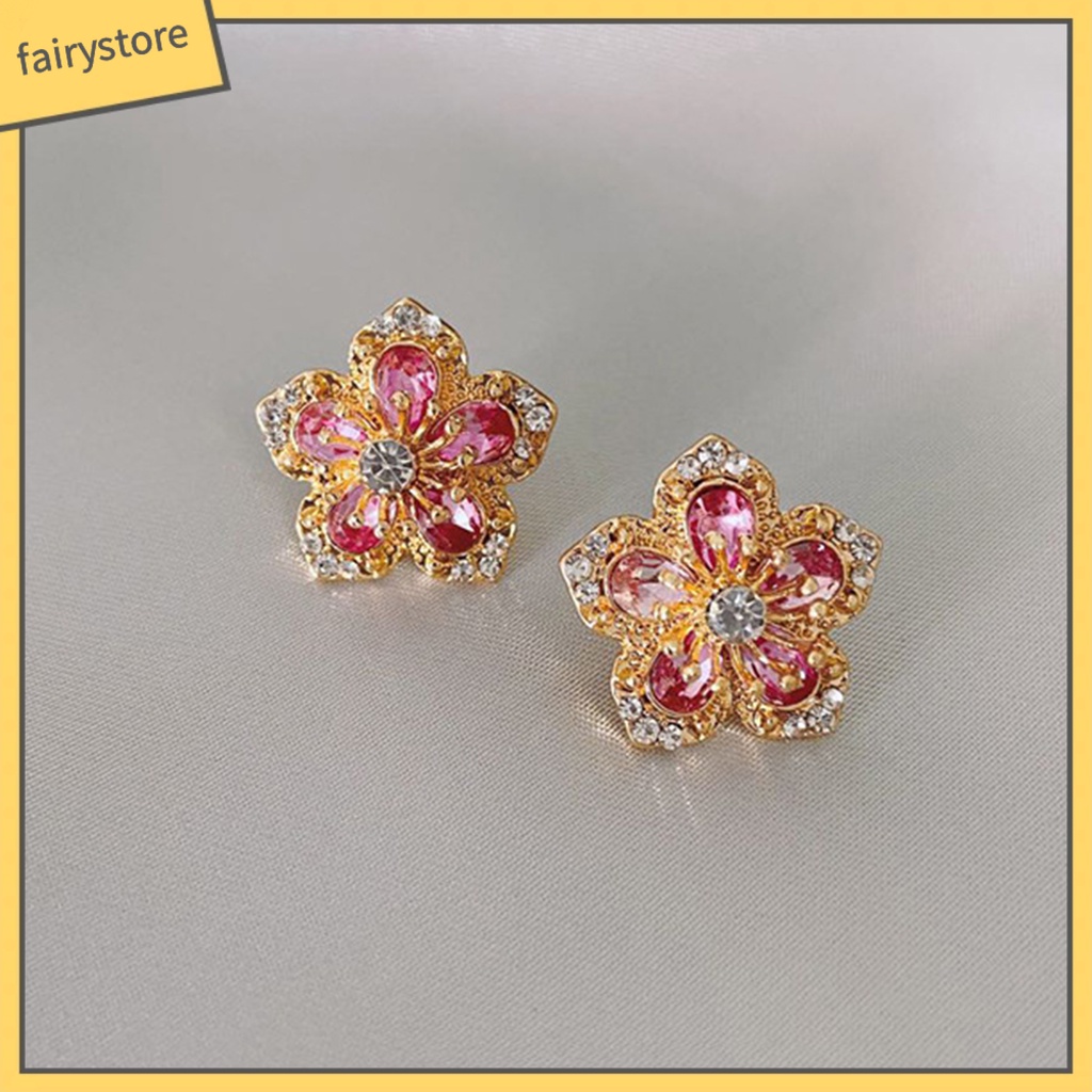 Bông Tai Hình Hoa Đính Đá Thời Trang Dành Cho Nữ