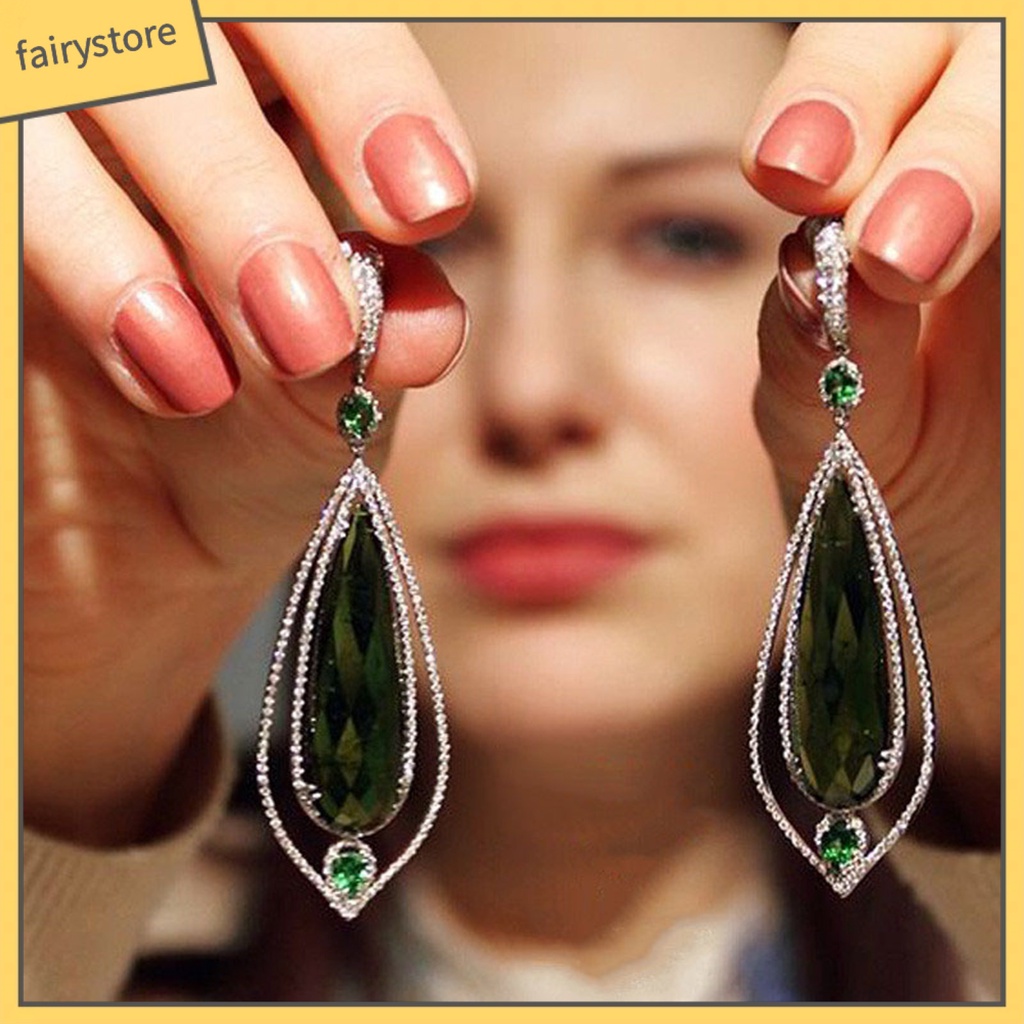 1 Đôi Bông Tai Hình Giọt Nước Đính Đá Zircon Thời Trang Dự Tiệc