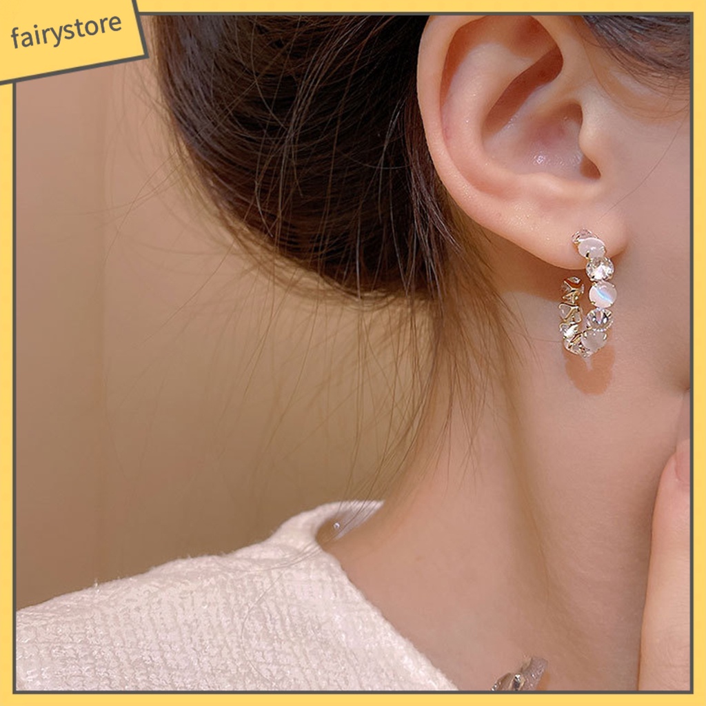 1 Đôi Bông Tai Tròn Đính Đá Zircon Thời Trang Hàn Quốc Dành Cho Nữ