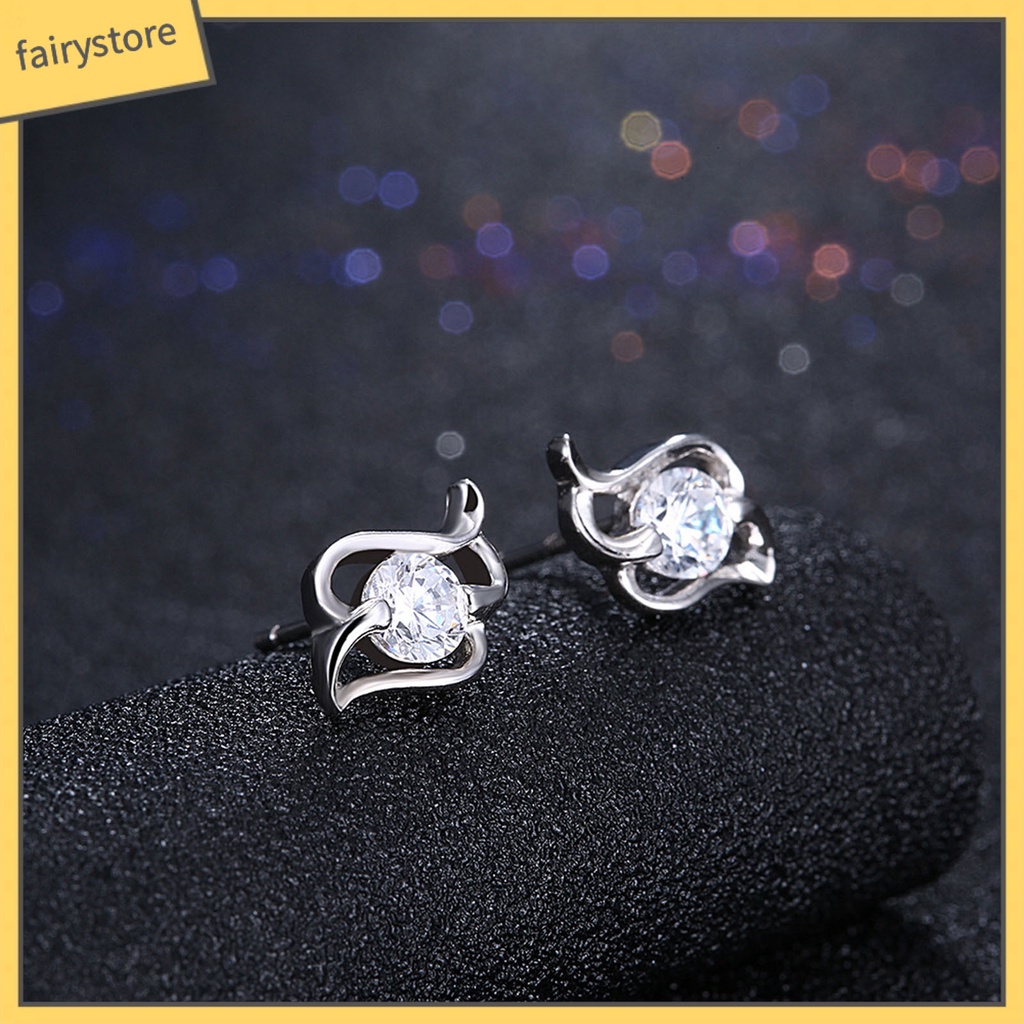 1 Đôi Bông Tai Bạc 925 Hình Ngọn Lửa Đính Đá Zircon