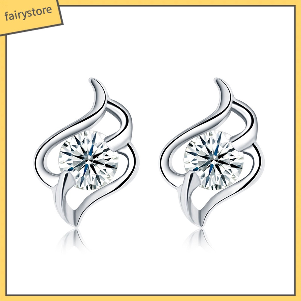 1 Đôi Bông Tai Bạc 925 Hình Ngọn Lửa Đính Đá Zircon