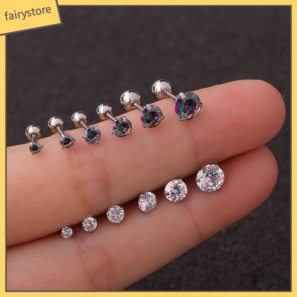 1 Bông Tai Xỏ Lỗ Đính Đá Zircon Nhiều Màu Sắc Lấp Lánh Dành Cho Nữ