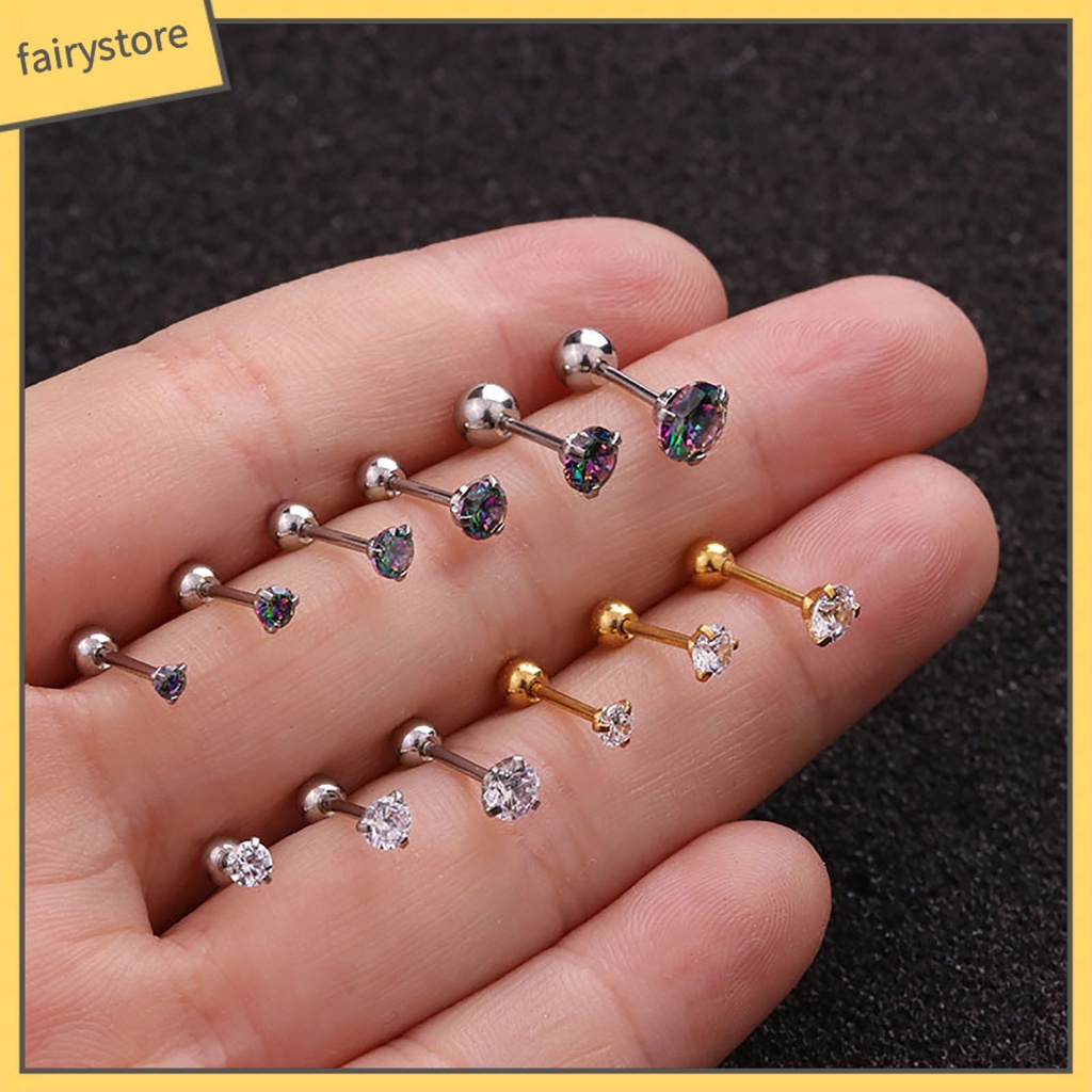 1 Bông Tai Xỏ Lỗ Đính Đá Zircon Nhiều Màu Sắc Lấp Lánh Dành Cho Nữ