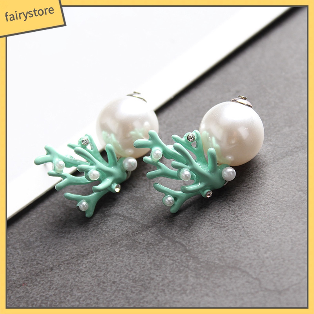 1 Cặp Bông Tai Ngọc Trai Giả Hình San Hô Dễ Thương Trọng Lượng Nhẹ