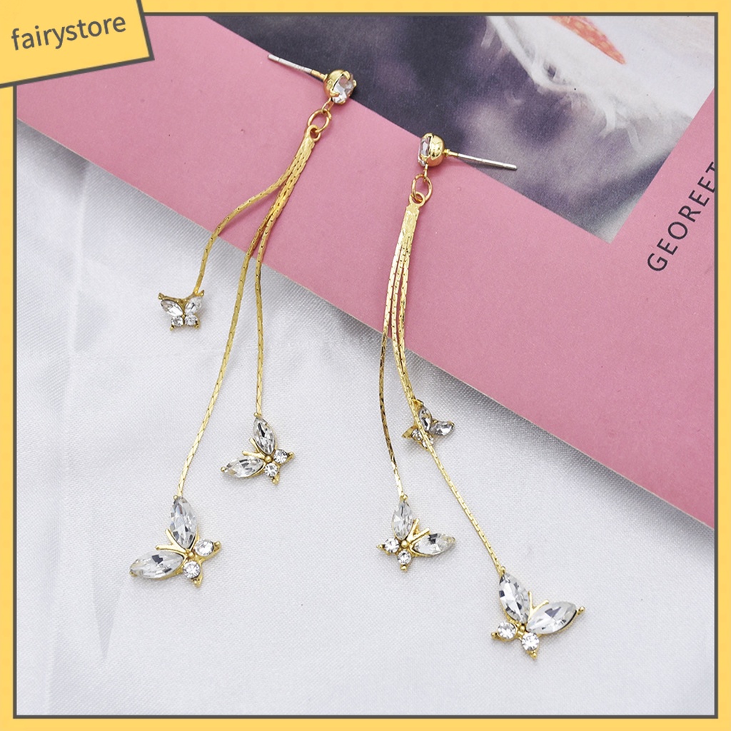 1 Đôi Bông Tai Hình Bướm Đính Pha Lê Giả Lấp Lánh Dành Cho Nữ