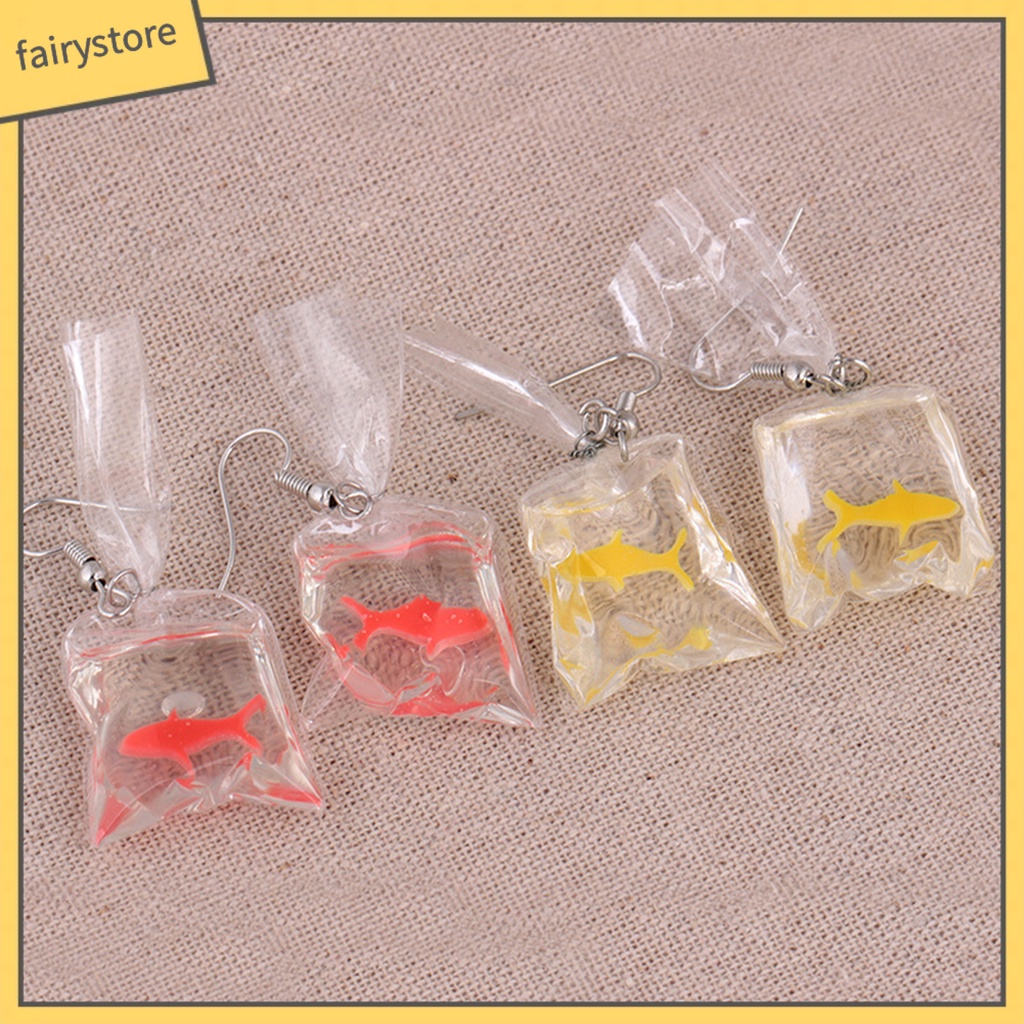 1 Đôi Bông Tai Lủng Lẳng Bằng Nhựa Resin Thân Thiện Với Da Chống Biến Dạng Kèm Túi Nước Cá Vàng Cho Nữ