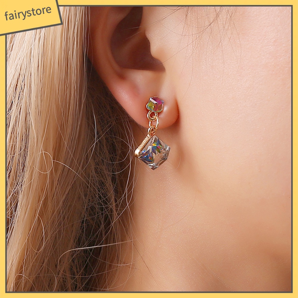 Bông Tai Hình Khối Lập Phương Đính Đá Thời Trang Dành Cho Nữ