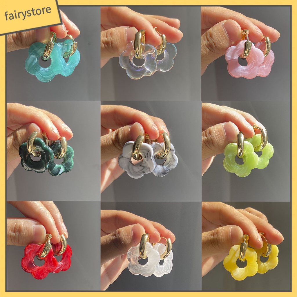 1 Đôi Bông Tai Hình Hoa Bằng Nhựa Resin Tinh Tế Dành Cho Nữ