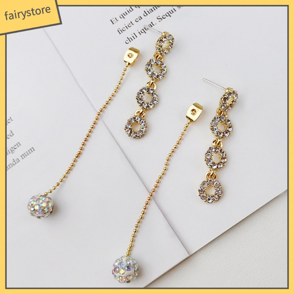 Bông Tai Dáng Dài Đính Đá Phối Tua Rua Thời Trang Cho Nữ