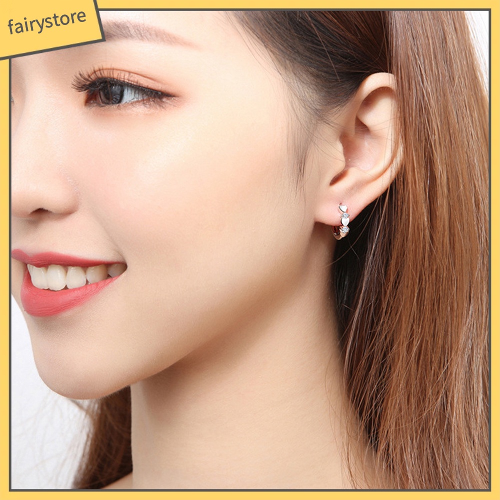 Bông Tai Hình Trái Tim Đính Đá Zircon Thời Trang Dành Cho Nữ