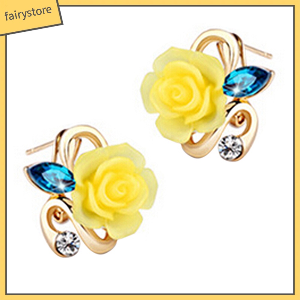 1 Đôi Bông Tai Hình Hoa Hồng Đính Đá Phong Cách Retro Dành Cho Nữ