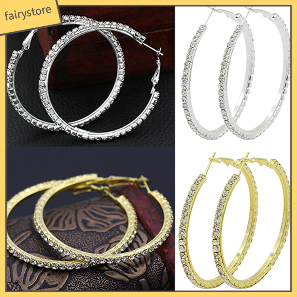 1 Đôi Bông Tai Hình Tròn Lớn Bằng Hợp Kim Đính Đá Dành Cho Nữ Sinh Nhật Kỷ Niệm