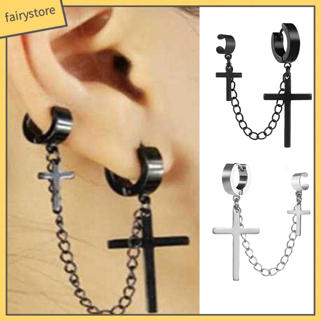 1 Khuyên Tai Dạng Mắc Xích Bằng Kim Loại Hình Thánh Giá Phong Cách Punk Hiphop Sáng Tạo Dành Cho Nam