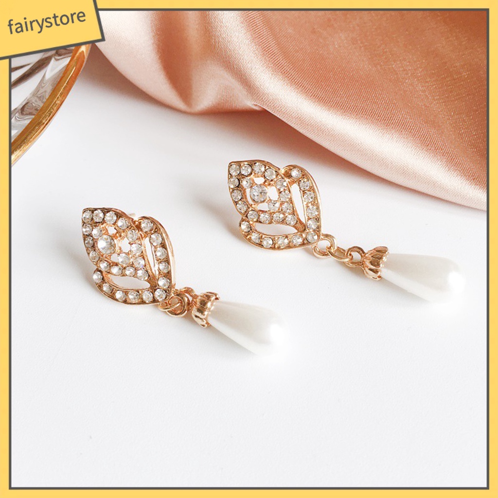 Bông Tai Hình Giọt Nước Đính Đá Trang Nhã Dành Cho Cô Dâu