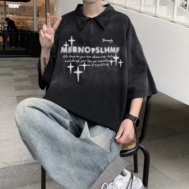 Áo Thun polo Ngắn Tay Phong Cách Đường Phố Mỹ Cá Tính