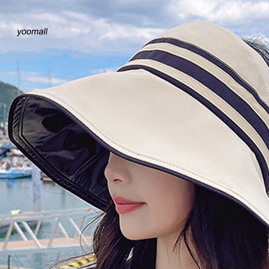 Nón Tai Bèo Chống Nắng Tia UV Họa Tiết Kẻ Sọc Màu Sắc Tương Phản Thời Trang Cho Nữ