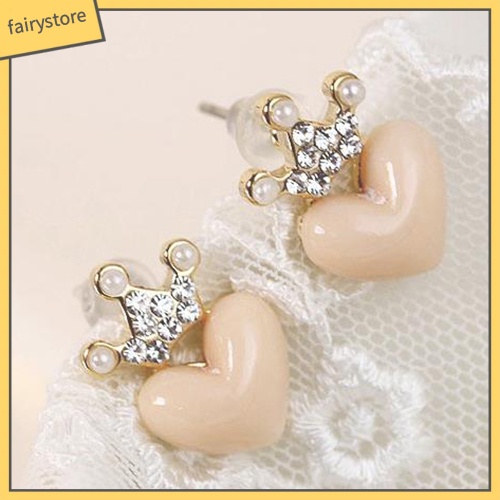 1 Đôi Bông Tai Hình Vương Miện / Trái Tim Đính Ngọc Trai Giả Thời Trang Dành Cho Nữ