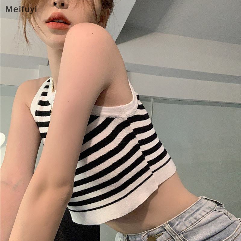 Áo Hai Dây Cổ Tròn Họa Tiết Kẻ Sọc Thời Trang Mùa Hè Quyến Rũ Cho Nữ