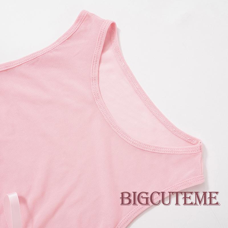 [] - Áo Lưới Không Tay Cổ Tròn Thắt Nơ Trang Trí Mùa Hè Màu Hồng Cho Nữ