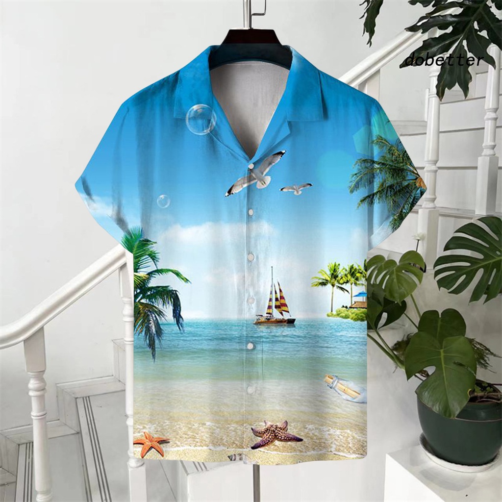 Áo Sơ Mi Tay Ngắn Cổ Bẻ Cài Nút Bằng Polyester In Họa Tiết Tinh Tế Thời Trang Mùa Hè Cho Nam