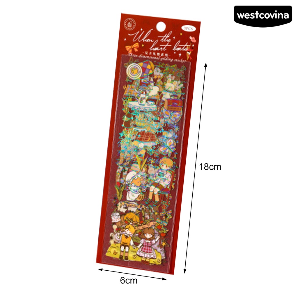 [WSTN]✎Bộ 3 Tấm Hình Dán 3D Phong Cách Vintage Trang Trí Sổ Tay