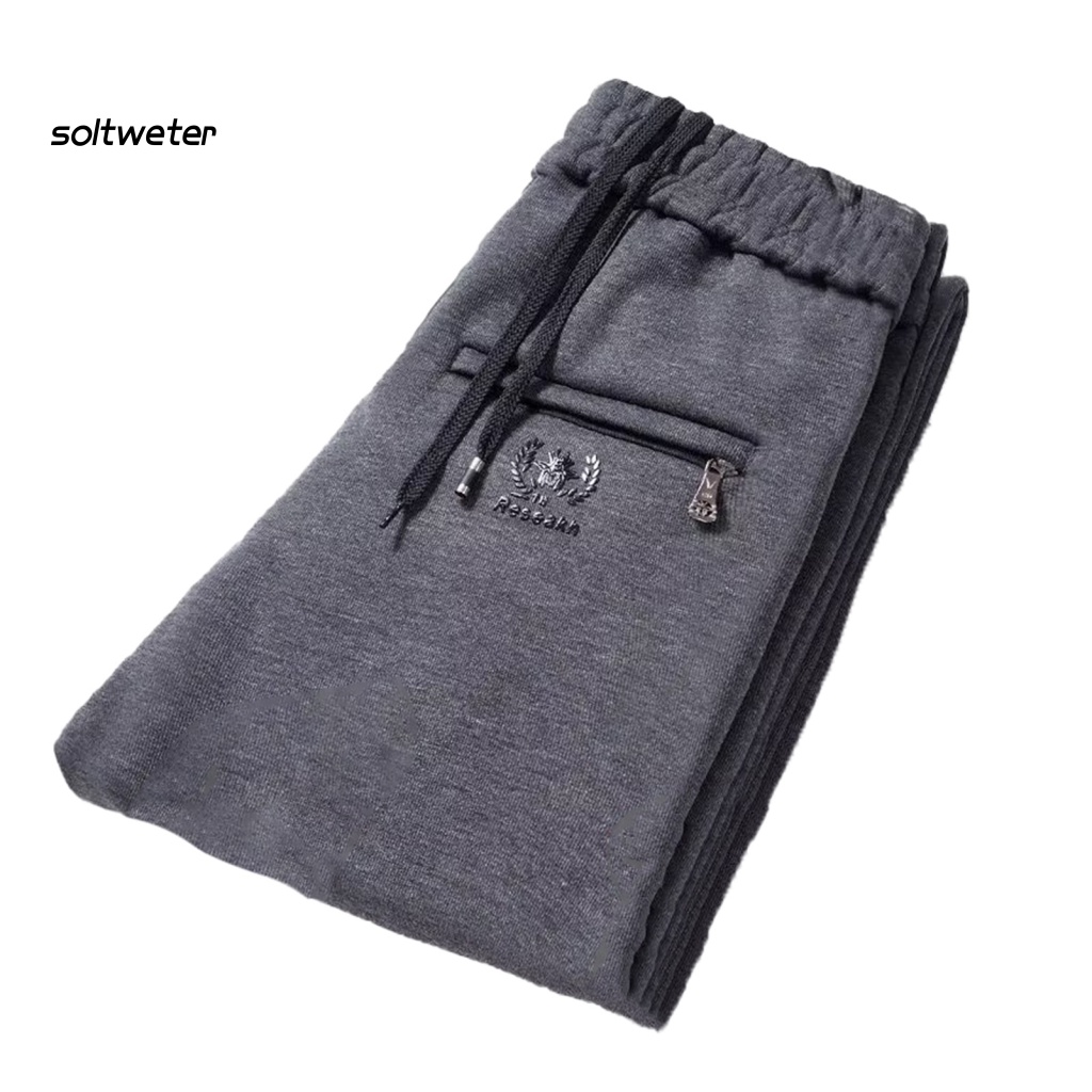 Quần Dài Dáng Rộng Màu Trơn Có Túi Dây Rút Bằng Vải Lông Họa Tiết Thêu Thời Trang Đường Phố Thu Đông Cho Nam