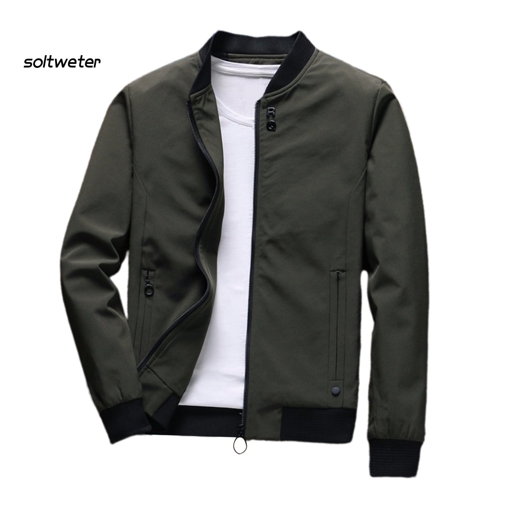 Áo Khoác Bóng Chày Cổ Đứng Tay Dài Màu Trơn Dáng Ôm Thời Trang Mùa Thu Cho Nam