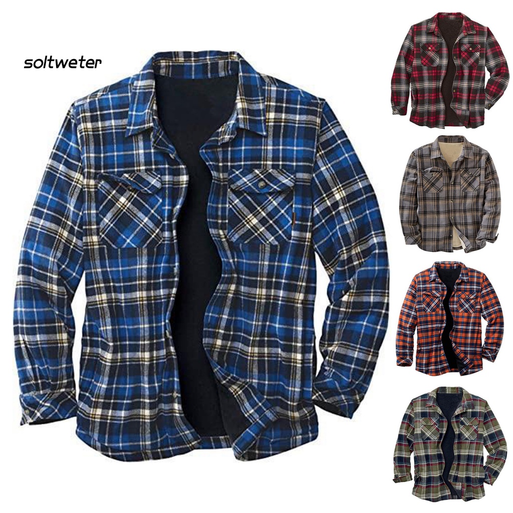 Áo Khoác Tay Dài Giữ Ấm Mùa Thu Lót Lông Dày Kẻ Sọc Nhiều Túi ST Dành Cho Bạn Nam Làm Việc