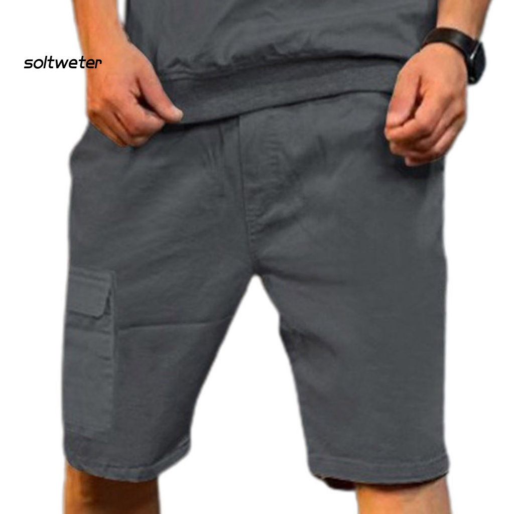 1 Bộ Đồ Thể Thao Áo Tay Ngắn Cổ Tròn Màu Trơn Phối Quần Lưng Thun Có Túi Thời Trang Cho Nam