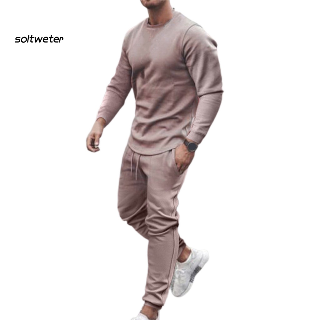 Bộ Trang Phục 2 Mảnh Gồm Áo Cổ Tròn Màu Trơn Và Quần Thoáng Khí Có Gân Thích Hợp Mặc Hàng Ngày Cho Nam