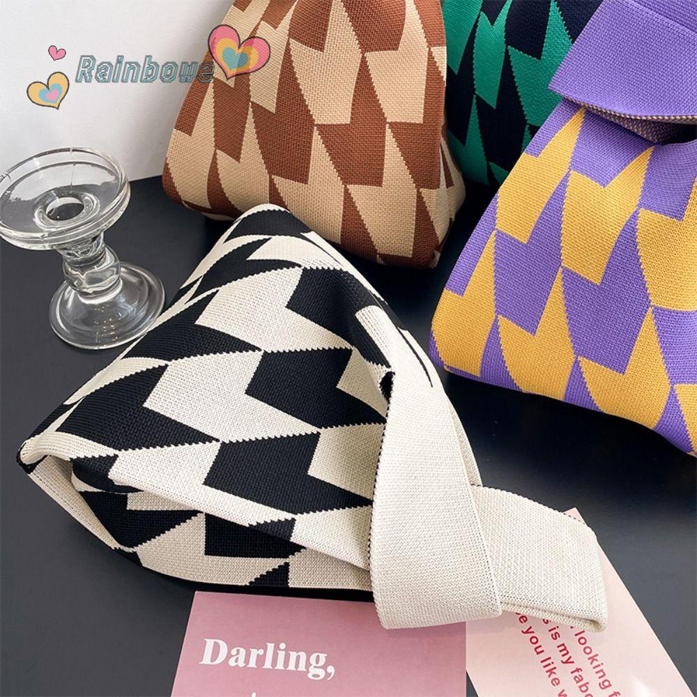 Túi Xách Đan Len Màu Sắc Cầu Vồng Thời Trang Mới Cho Nữ