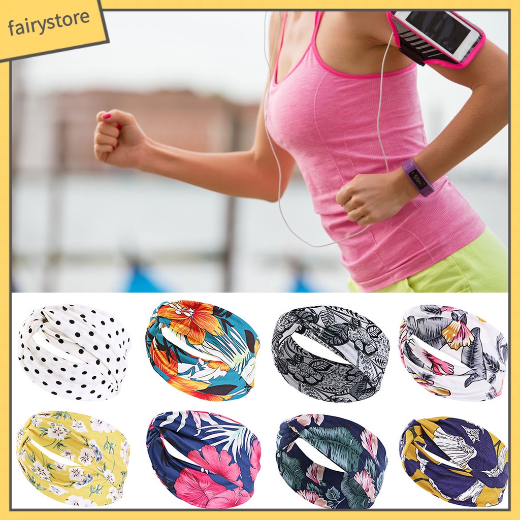 [FRO] Băng Đô Thể Thao Thắt Nơ Bản Rộng Thoáng Khí In Họa Tiết Hoa Phong Cách Đồng Quê Cho Nữ