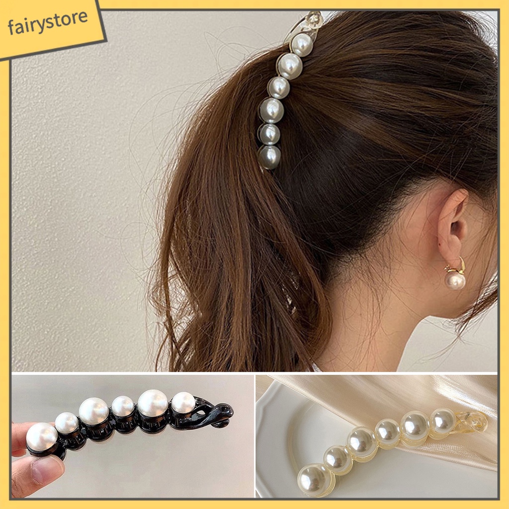 Kẹp Tóc Đuôi Ngựa Chống Trượt Đính Ngọc Trai Giả Xinh Xắn